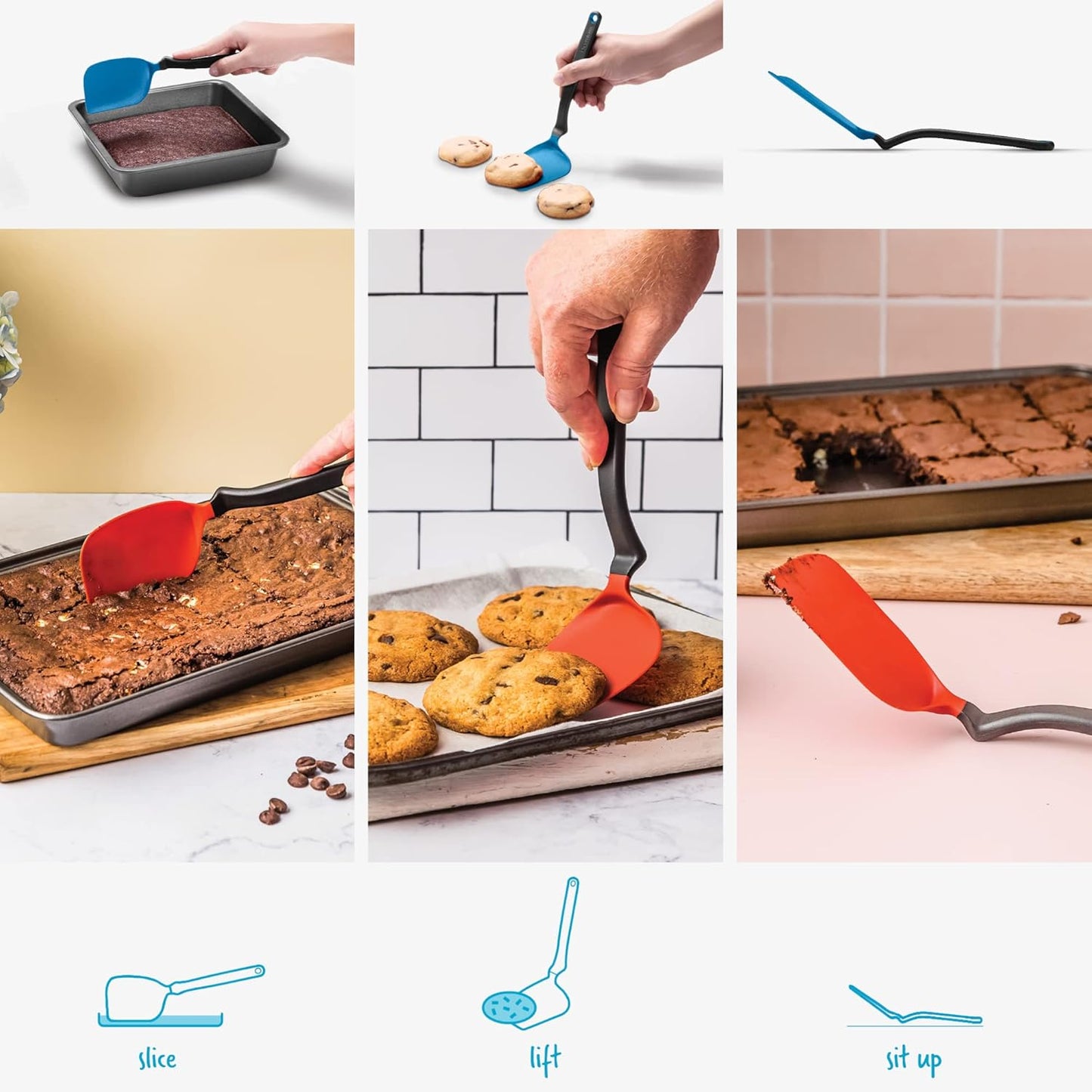 Dreamfarm Mini Chopula 3-In-1 Kitchen Spatula, Super Flexible Sit-Up Flipping, Chopping, & Serving, Classic Blue