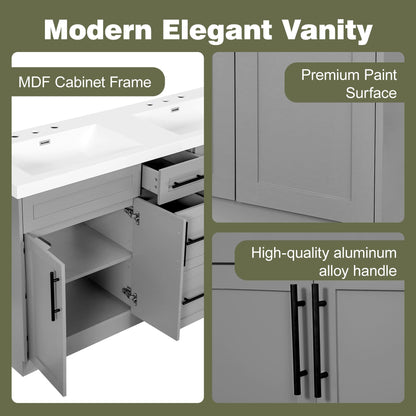 Merax Modern 59.3'' Large Bathroom Vanity with Double Sink Combo, Wood Bathroom Storage Cabinet with Soft Close Door & 3 Drawers, Vanities Set, Space Saving, Gray