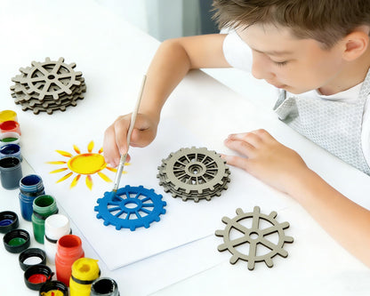 WEOSMIRA 15 PCS Wood Gear Set 3 Styles Wood Gear Cutouts Unfinished Wood Gear Crafts Decorations DIY Paint Craft Supplies Party Decoration Craft Project