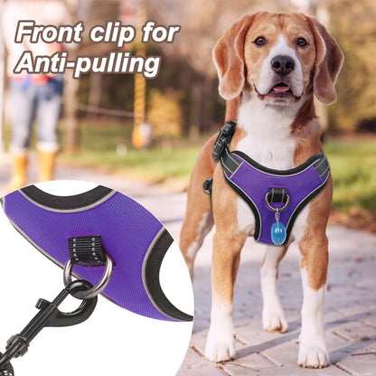 Perperqer Dog Harness Purple No Pull Y Shaped for Medium Sized Dog, Small to Large Dogs Reflective Adjustable Easy Walk Puppy Harnesses,Heavy Duty Girl Boy Pet Vest 3 Buckle with Handle & Light,L
