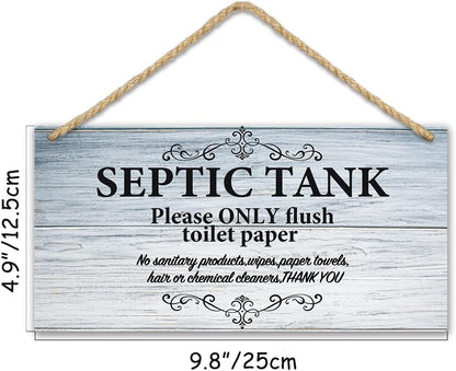 TOARTI Bathroom Quote Wood Sign, 12.5x25cm, Hanging Wall Art for Septic Tank Toilet Notes