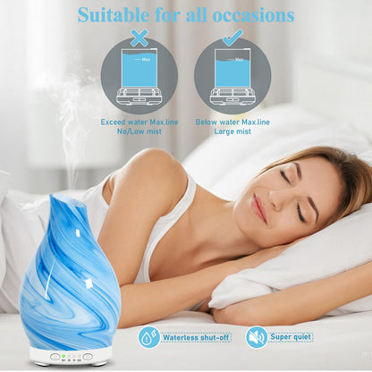 Essential Oil Diffuser 120ML Glass Ultrasonic Aromatherapy Oil Diffuser-Aroma Humidifier Glass Diffuser,7 Color Changing Light Waterless Auto-Off-Ultra-Quiet for Sleeping Yoga Home Office and Spa