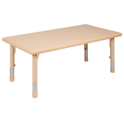 BizChair 24" W x 48" L Rectangular Natural Plastic Height Adjustable Activity Table Set with 6 Chairs
