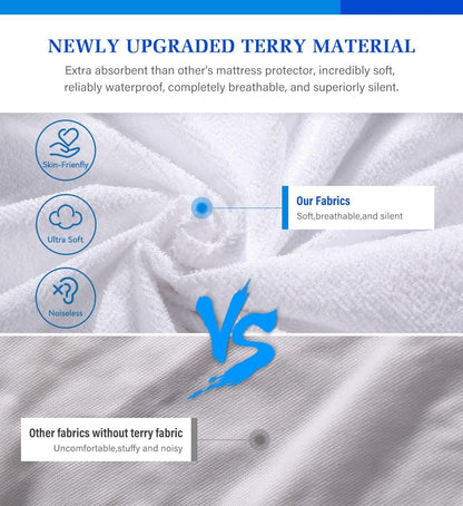 Twin XL Mattress Protector, Noiseless Waterproof Mattress Cover, Soft Breathable Terry for Pets Kids Adults, 39" x 80"