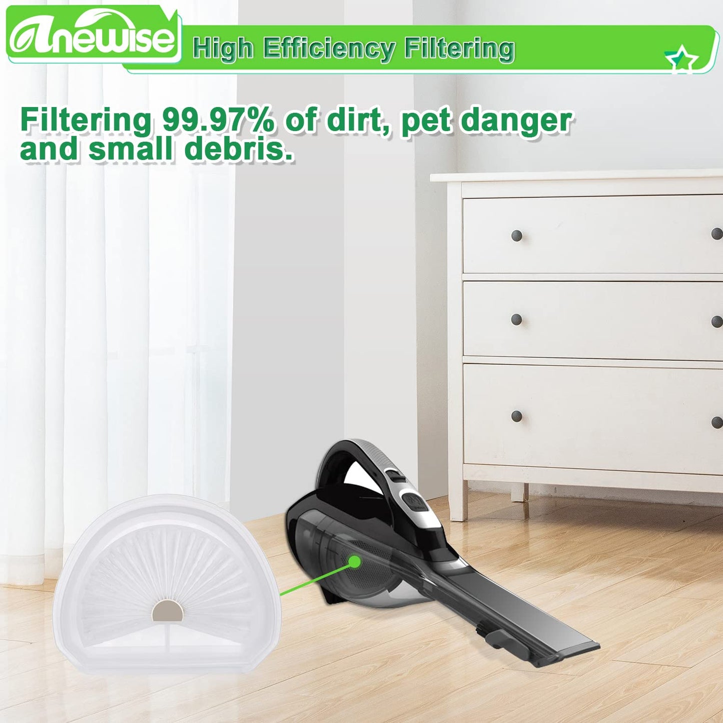 Anewise 4 Pack VLPF10 Replacement Filters Compatible with Black and Decker Hand Vacuum HLVA320J, HLVA315J62, HLVA325JP07, HLVA325BP07, HLVA320J00, HLVA325J10, N575266, Compare to Part #VLPF10