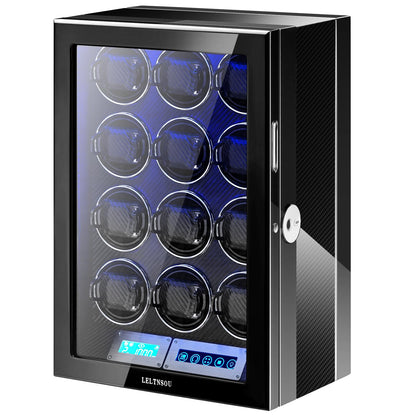LELTNSOU Watch Winder for 12 Winding Spaces Automatic Watches, Ultra-Quiet Japanese Motors, Built-in LED Illumination and LCD Touchscreen Control