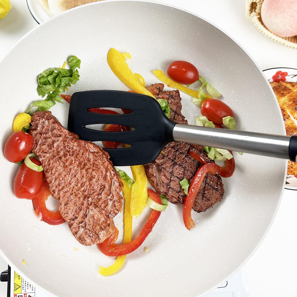 KLAQQED 3Pcs Silicone Spatula Set Heat Resistant Spatulas for Nonstick Cookware Fish Turner Plastic Spatulas Rubber Wok Spatula, Long Large Spatula Silicone Cooking Use Kitchen Utensils Set