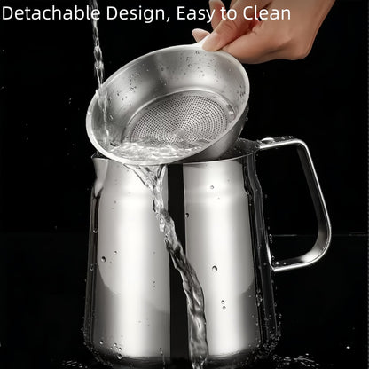 Ceiteo Stainless Steel Bacon Grease Container With Strainer, 2L/68oz Oil Container With Dust-proof Lid For Kitchen Storing Frying Cooking Grease