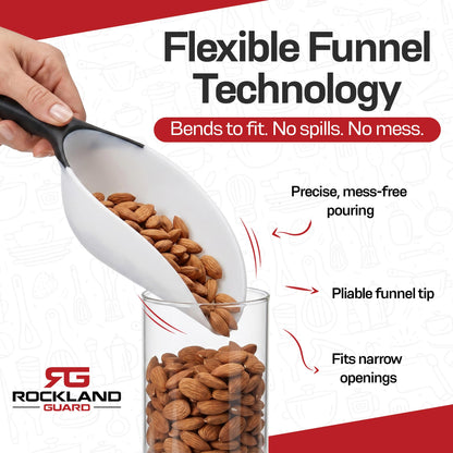 Rockland Guard 1-Cup Multipurpose Scoops (3-Pack) – Flexible Funnel Tip for Spill-Free Pours – Heavy-Duty Ice Scoop for Freezer & Ice Machine – Dog Food Scoop & Flour Scoop for Canisters