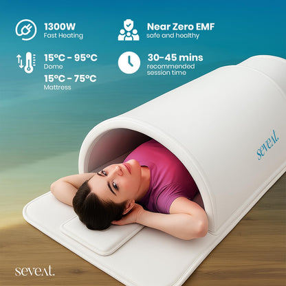 Seveat Portable Infrared Sauna Dome | 1300W Power | Near-Zero EMF | Full-Body Dry Sauna with Therapeutic Jade Stones | Home Wellness & Relaxation (White)