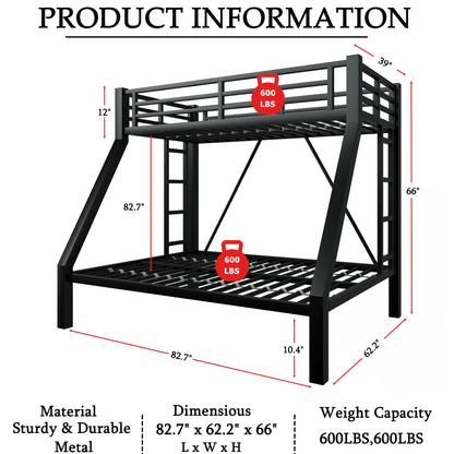 ATOPCORP Heavy-Duty Metal Twin XL Over Queen Bunk Bed with 2 Ladders,Higher Quality Metal Bunk Bed Queen Size for Boys Girls Teens Adults,No Box Spring Needed,Weight Capacity 600LBS (Black)