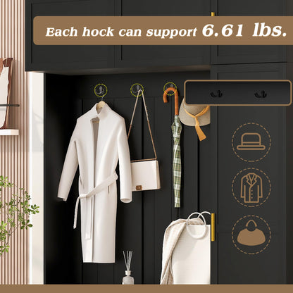 Amposei Modern Hall Tree with Shoe Storage Bench & Coat Rack, 79.72''H Tall Entryway Cabinet Organizer with 6 Doors, 4 Hooks & Padded Seat for Hallway Mudroom Living Room, Black