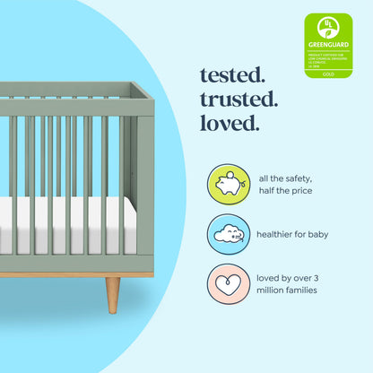 Davinci Marley 3-in-1 Baby Crib Convertible to Toddler Bed & Daybed - Easy to Assemble Wooden Crib - GREENGUARD Gold Certified - 4 Adjustable Heights - Conversion Kit Sold Separately, Light Sage