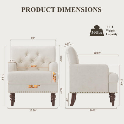MALOL Upholstered Accent Chair with Thick Cushion, High Back Reading Chair, Linen Blend Armchair with Solid Rubberwood Legs for Living Room, Bedroom, Reading, Apartment & Small Spaces,Beige,Set of 2