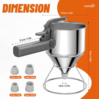 NSDXK 40oz Pancake Batter Dispenser, Stainless Steel Cake Dispenser with Stand, Great for Pancakes, Cupcake, Waffle or Any Baked Goods, Durable, Leak-Free, Space Gray