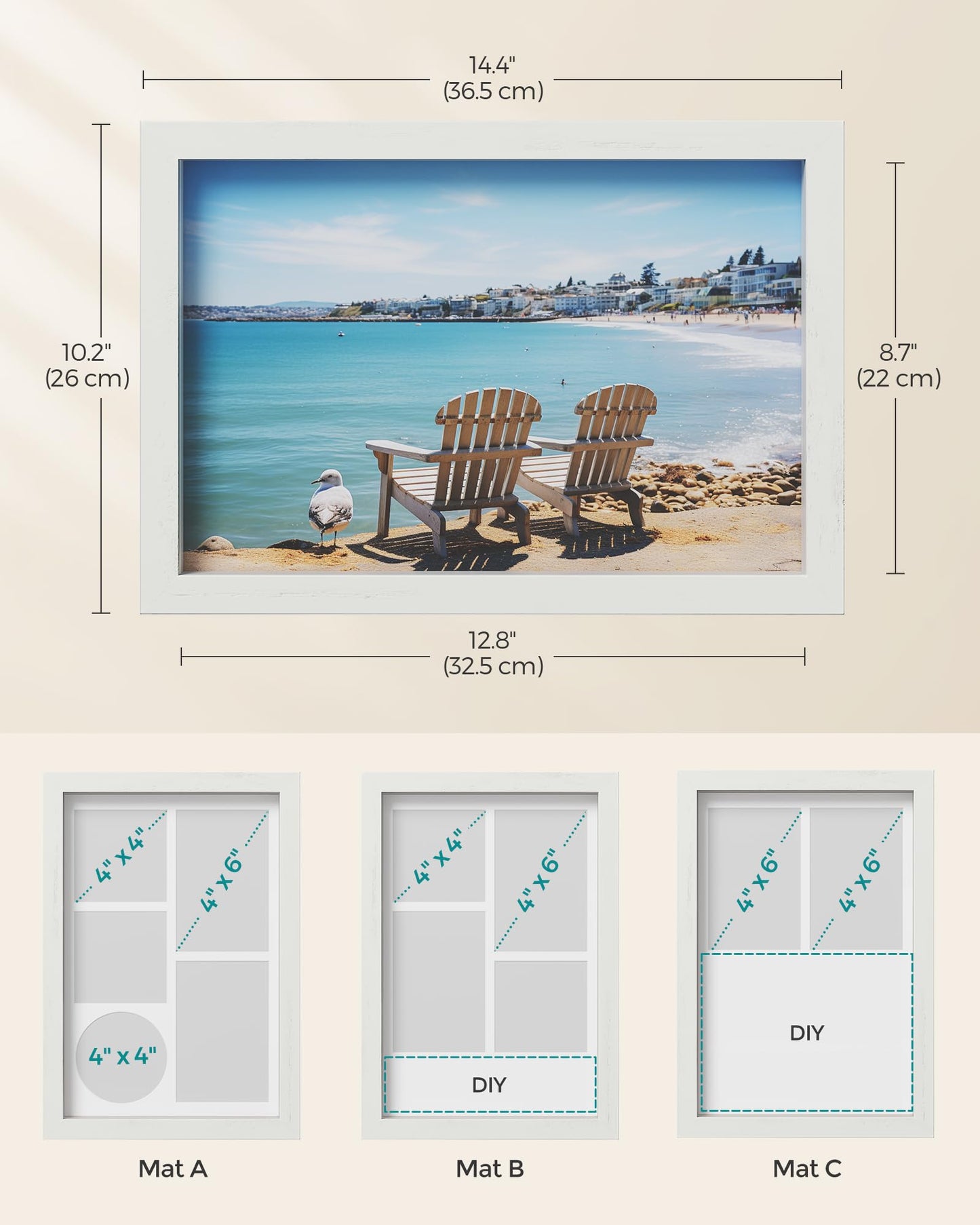 SONGMICS Shadow Box Frame, Set of 2, 1.3-Inch Deep Memory Display Case for Desk Wall Decor, Box Picture Photo Frame with 8 Wood Push Pins, 6 Mats, 3 Non-Trace Nails, Gift, Rustic White