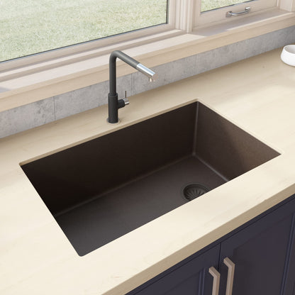 Ruvati 32 x 19 inch epiGranite Undermount Granite Composite Quartz Single Bowl Kitchen Sink - Espresso Brown - RVG2033ES