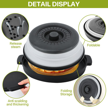Microwave Splatter Cover for Food with Anti-scald Base Plate,Large Plastic & Silicone Vented Avoid Scalding Collapsible Guard Lid, Plate Holder & Kitchen Colander for Meal Prep-10.7 Inch (gray)