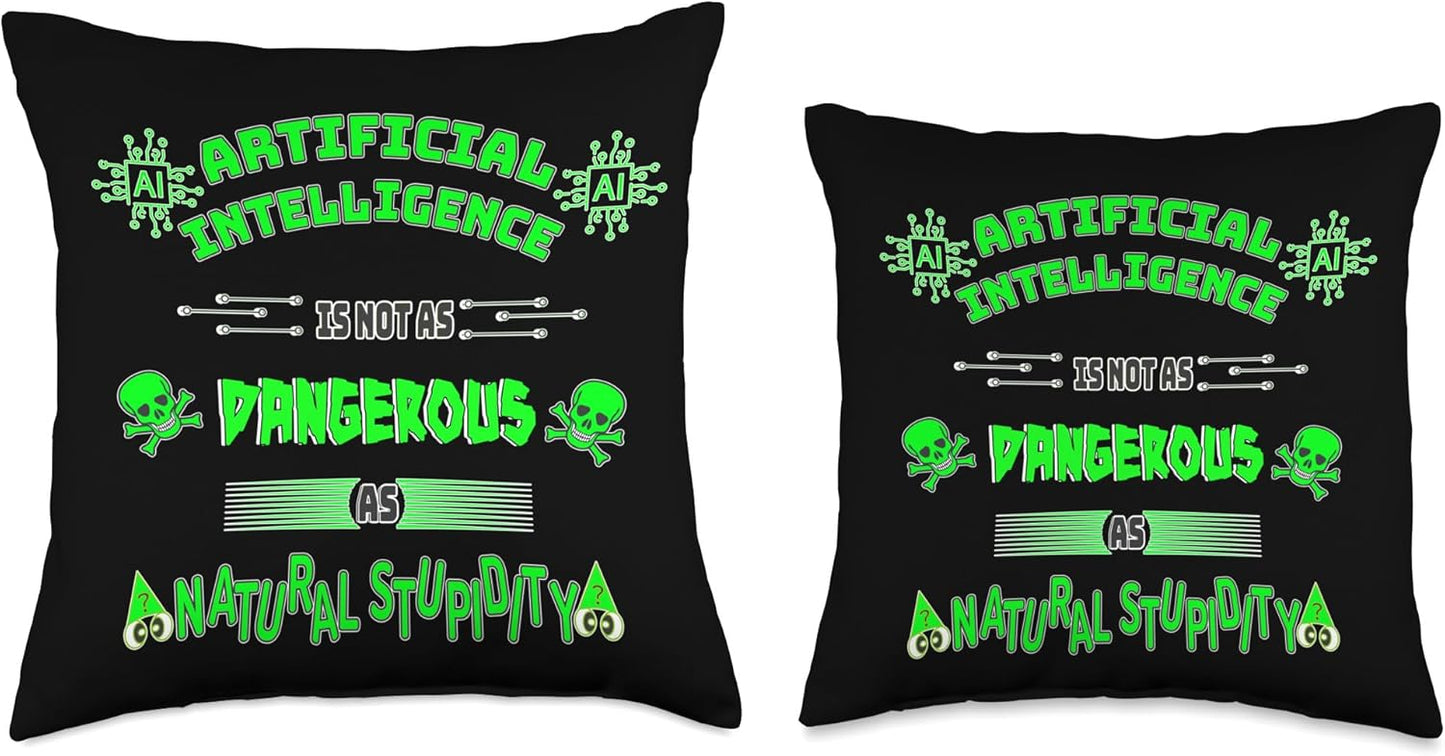 Funny Sarcastic AI Tech Geek Green Throw Pillow, 16x16, Multicolor