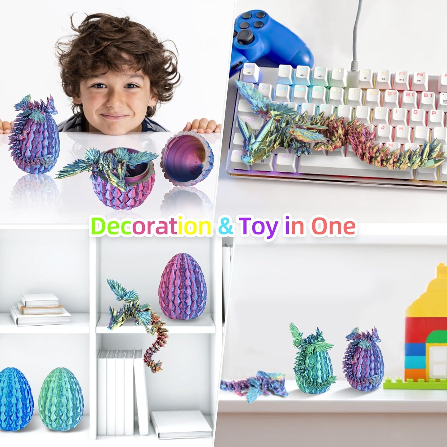 LIVOND 3D Printed Dragon Egg - Crystal Dragon Articulated Fidget Toys for Home Office Decor - Stocking Stuffer, Easter
