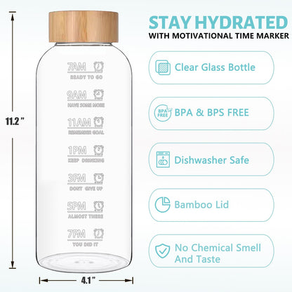 RNCKUUE Glass Water Bottles 64 OZ - Large Borosilicate Reusable Glass Drinking Bottle, Wide Mouth With Bamboo Lid