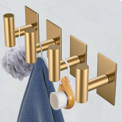 VAEHOLD Wall Towel Hooks, Heavy Duty Sticky Holder Waterproof Towel Hooks for Hanging Coat, Clothes, Closet Hook Wall Mount for Kitchen (Gold, 4 Pack)