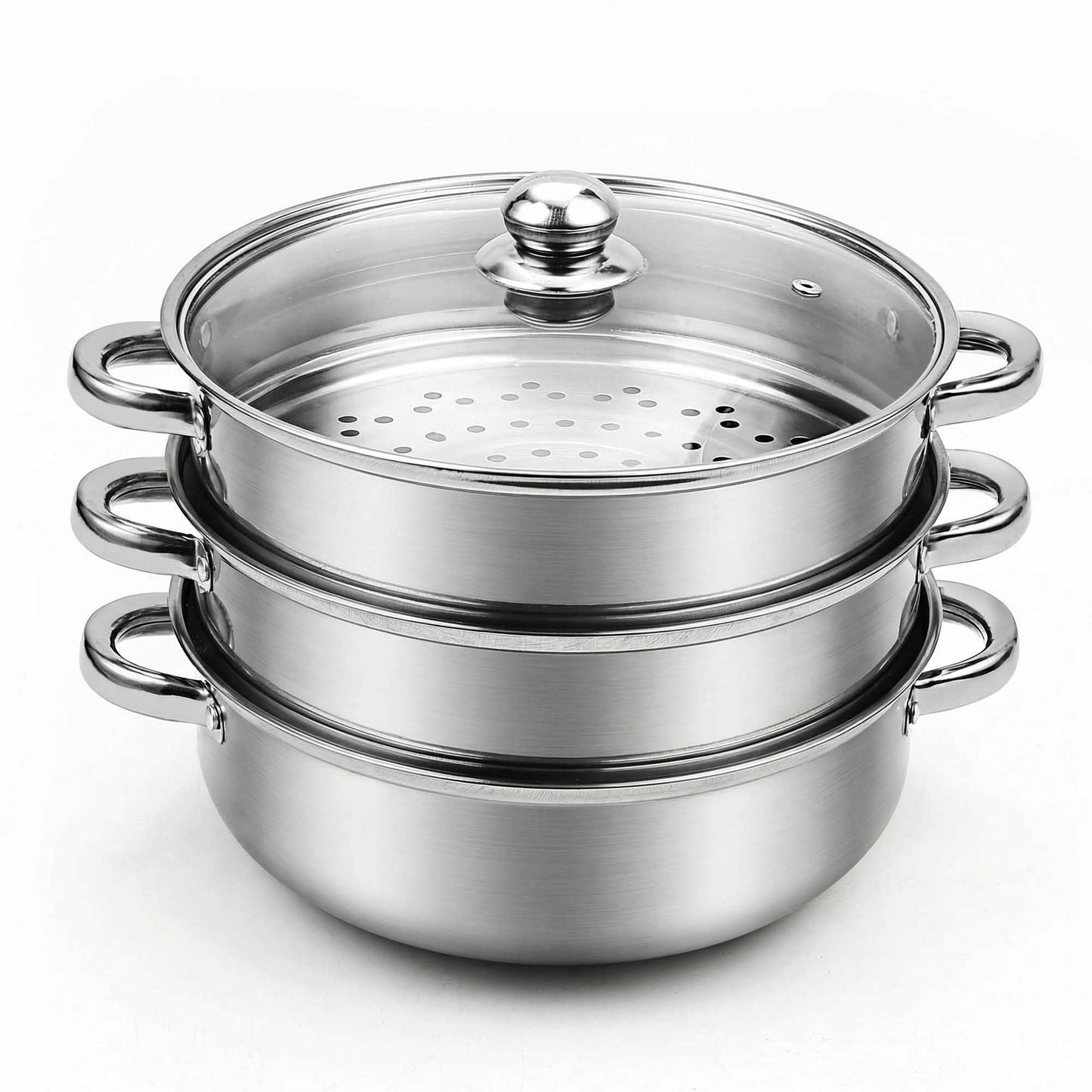 AuFranc® 5 Quart Steamer for Cooking - Stainless Steel Steam Pot with Steamer Basket, Multipurpose Cooking Stock Pot with Tempered Glass Lid, Non-Toxic Cookware for Slow Cooking and Steaming (Silver)