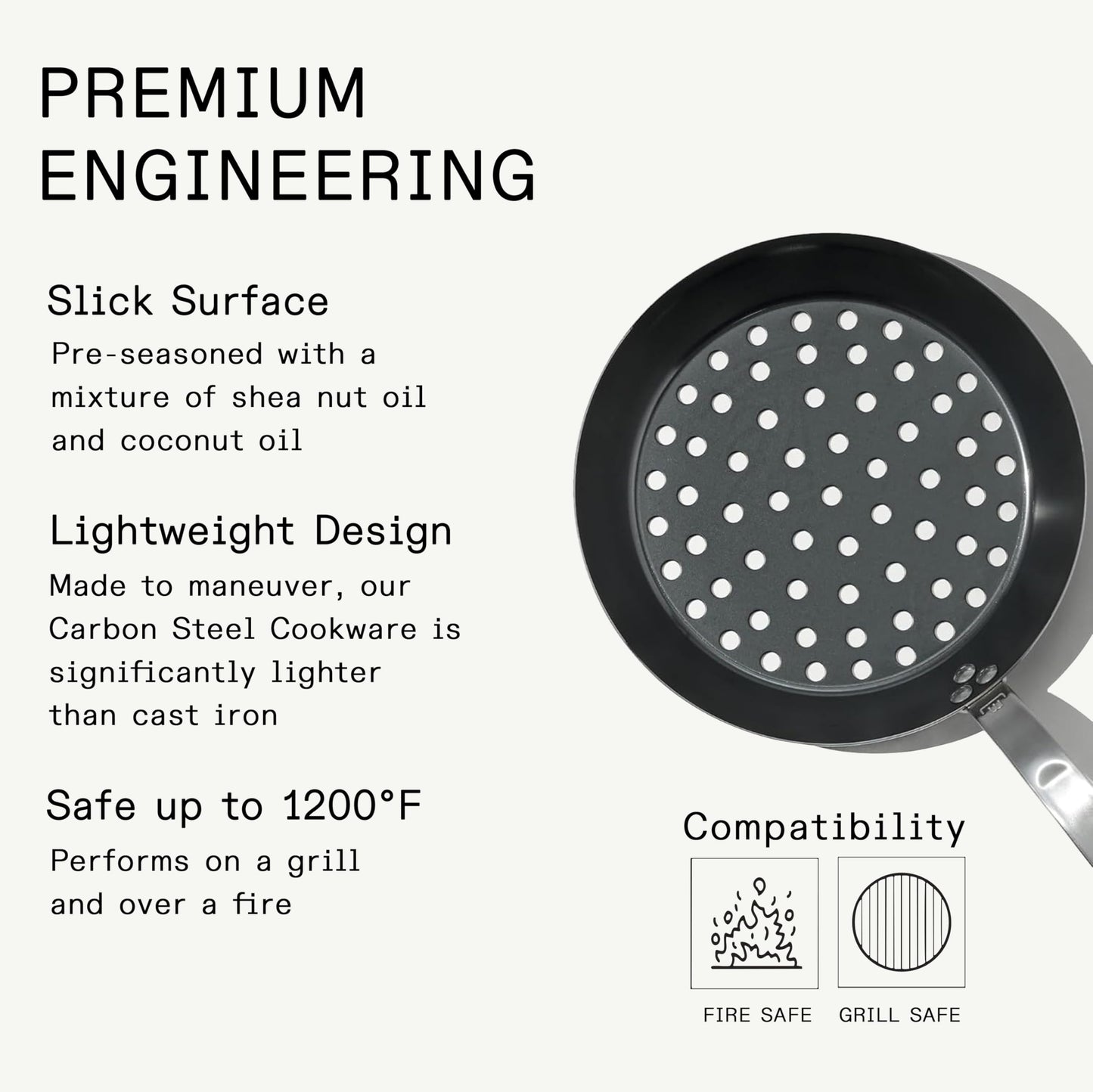 Made In Cookware | 12" Seasoned Carbon Steel Grill Frying Pan - (Like Cast Iron, but Better) | Professional Cookware | Crafted in Sweden