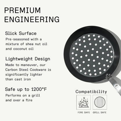 Made In Cookware | 12" Seasoned Carbon Steel Grill Frying Pan - (Like Cast Iron, but Better) | Professional Cookware | Crafted in Sweden