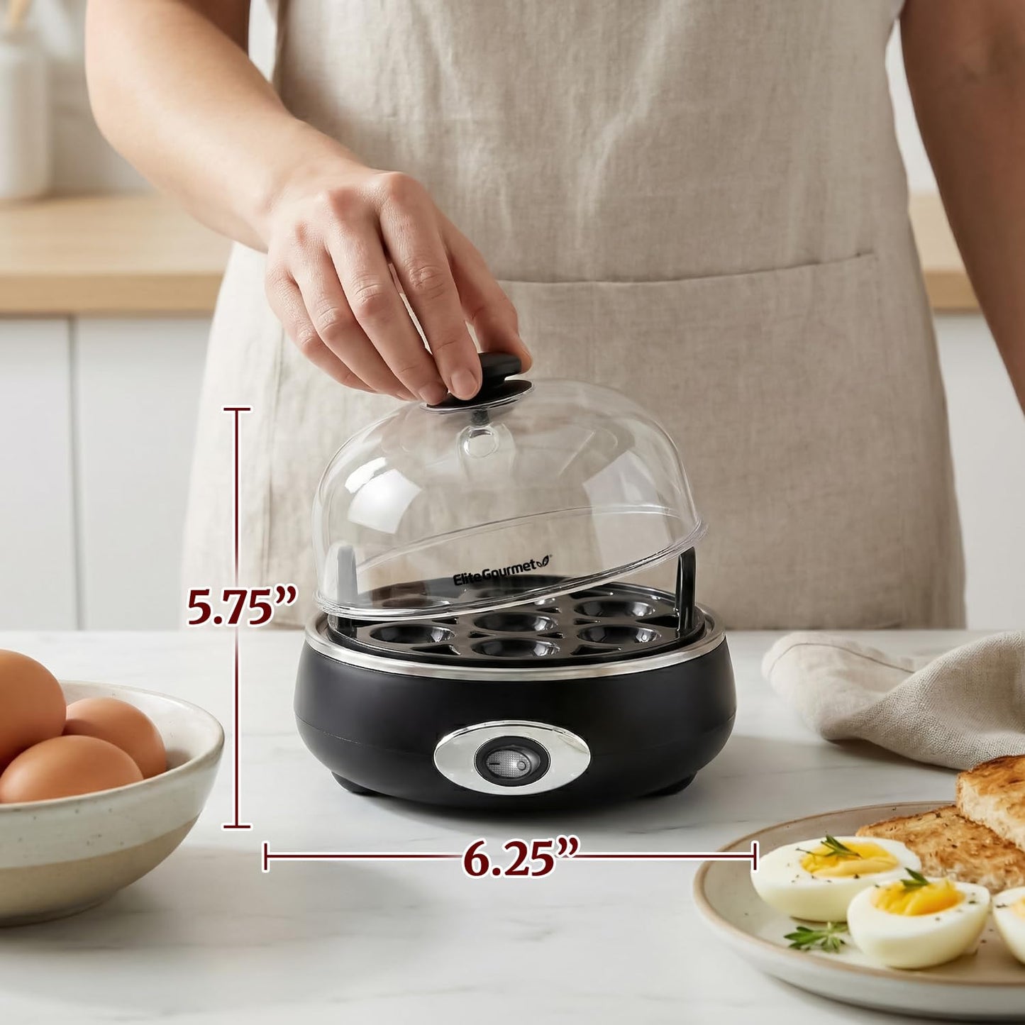 Elite Gourmet EGC007CHC# Rapid Egg Cooker, 7 Easy-To-Peel, Hard, Medium, Soft Boiled Eggs, Poacher, Omelet Maker, Auto Shut-Off, Alarm, 16-Recipe Booklet, Charcoal Grey