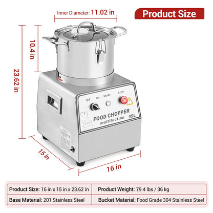 16 QT Commercial Food Processor, 1400W Stainless Steel Electric Food and Vegetable Processors, Easy Operation Chopper Meat Grinder Machine with Blade, Gloves, Brush, for Commercial Kitchen Restaurant