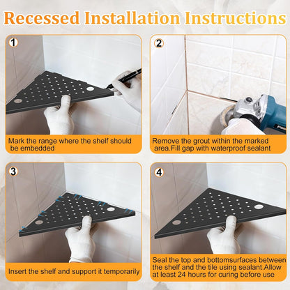 mivndeeopu 2-Pcs, 10 304 Corner Shower Shelves Rustproof Stainless Steel Shower Corner Shelf with Razor Holder