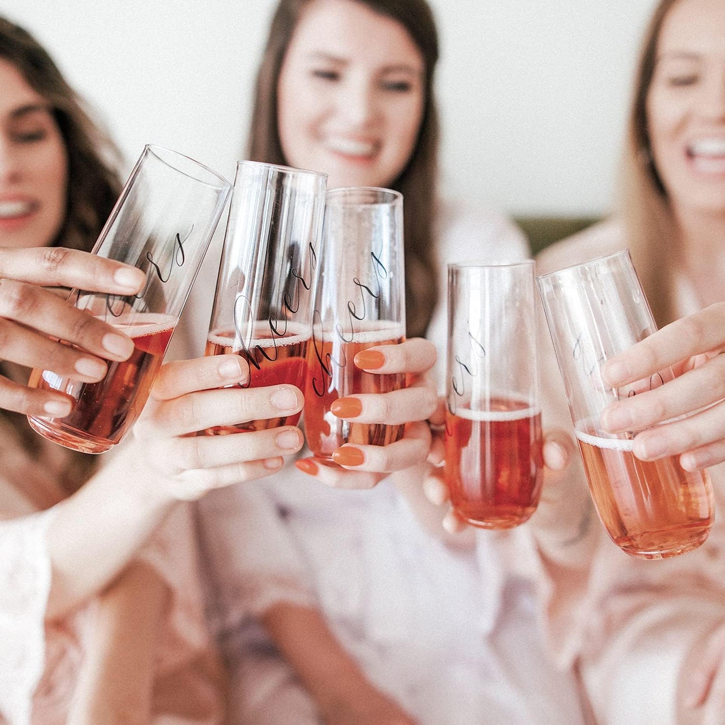 ModParty Cheers Flutes - Set of 12, Wedding Reception, Bachelorette Party, Shatterproof Plastic Cups