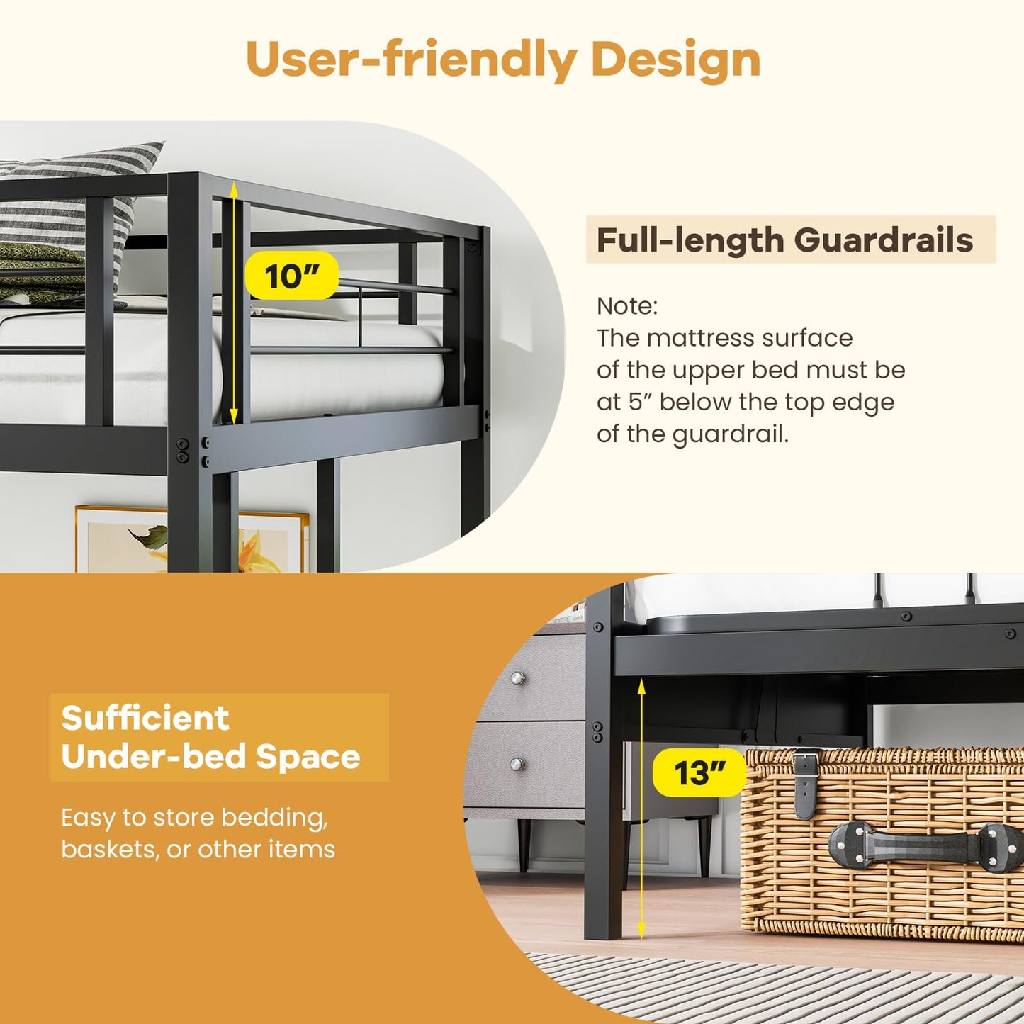 Giantex Twin Over Twin Futon Bunk Bed, Convertible Metal Bunk Bed with Futon Frame, 2 Ladders & Safety Guardrails, Heavy Duty Sofa Couch Beds with Under-Bed Space, for Kids, Teens, Adults, Black