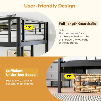 Giantex Twin Over Twin Futon Bunk Bed, Convertible Metal Bunk Bed with Futon Frame, 2 Ladders & Safety Guardrails, Heavy Duty Sofa Couch Beds with Under-Bed Space, for Kids, Teens, Adults, Black