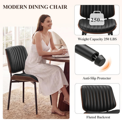 MALOL Leather Dining Chairs Set of 4, Modern Upholstered Dining Room Kitchen Chairs with Metal Legs and Wooden Back Support for Home Dining Room/Restaurant, Black