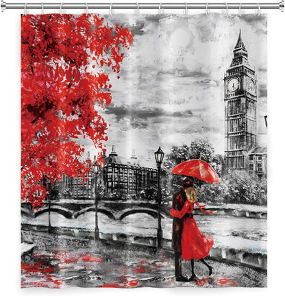 Yeele London Shower Curtain, Romantic Valentine's Day Big Ben Landscape Waterproof Polyester Home Decor