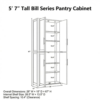 Casaphoria Kitchen Pantry Cabinet, 67" Tall Freestanding Kitchen Cabinet with 4 Adjustable Shelves, 28" W Storage Cabinet for Kitchen Pantry Organization (Green, Single)