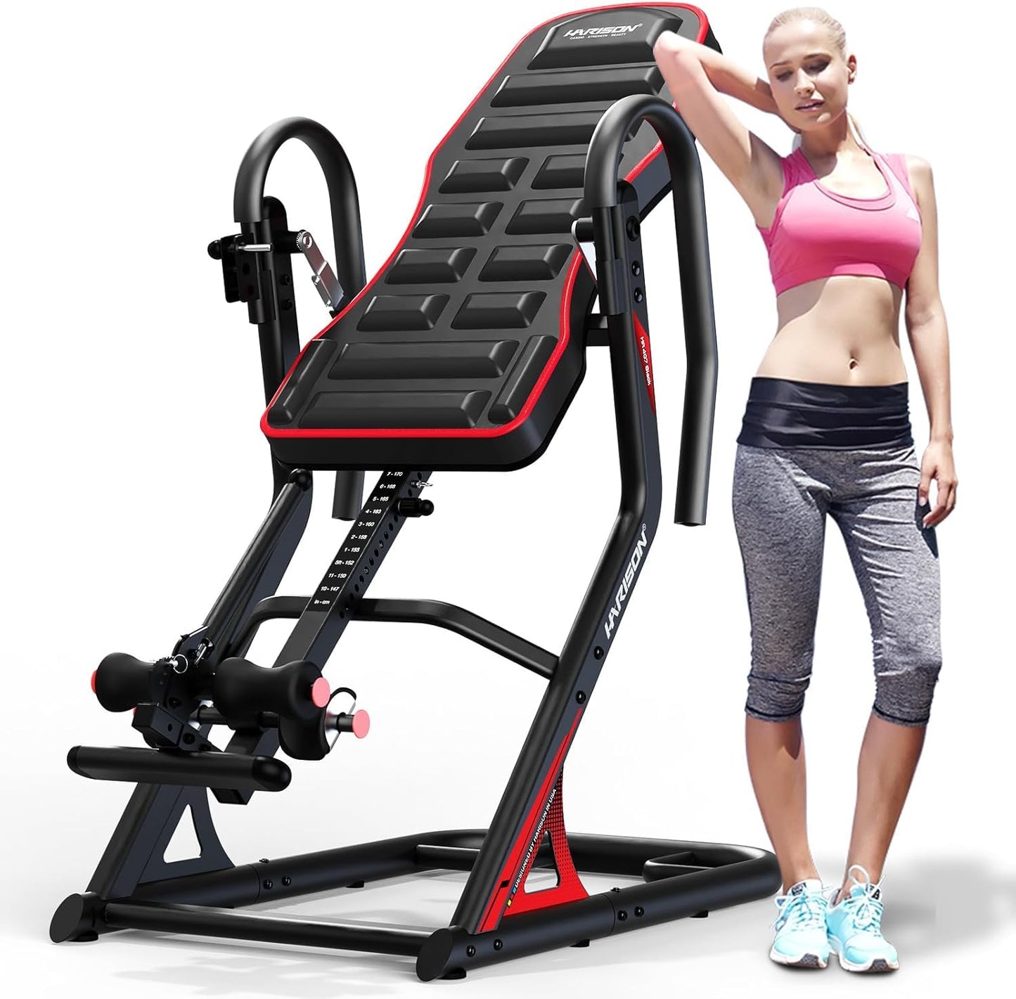 HARISON Inversion Table for Back Pain Relief - Decompression Back Stretcher, 350LBS Capacity Strength Training Inversion Equipment, Decompression Table with Safe Belt & Comfortable Ankle Holders