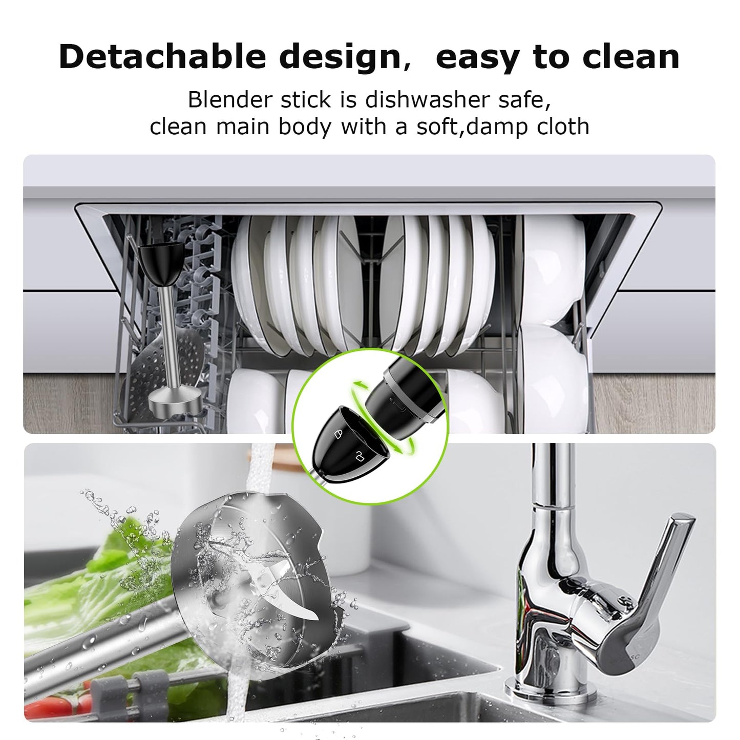 Bonsenkitchen Hand Blender, Immersion Blender with 2 Mixing Speed, Electric Handheld Mixer Portable Stick Mixer with Stainless Steel Blades for Soup, Smoothie, Puree, Baby Food