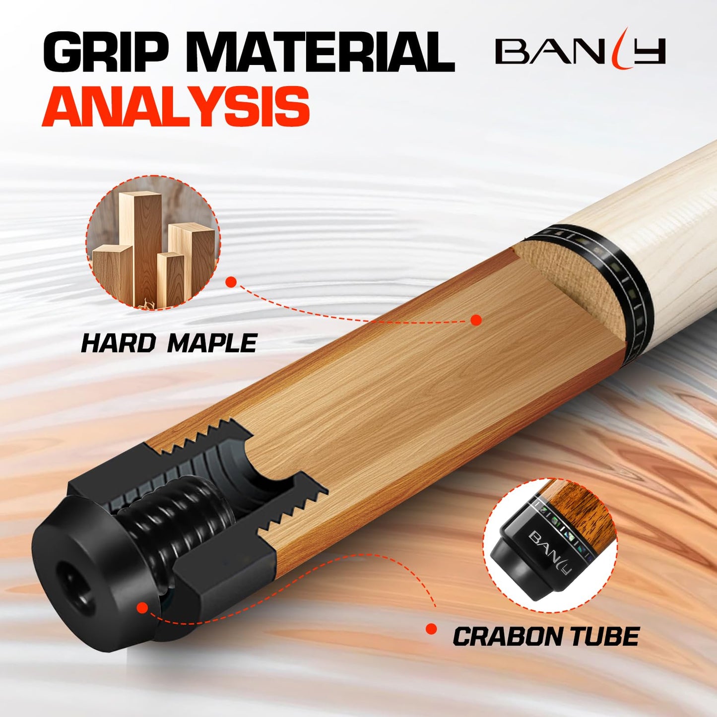 Banly Carbon Fiber Pool Cue - 12.5mm Time Crystal Tip, 58" Low Deflection Pool Sticks for Adults Professional Billiard Cue Sticks with Ebony Wood Butt