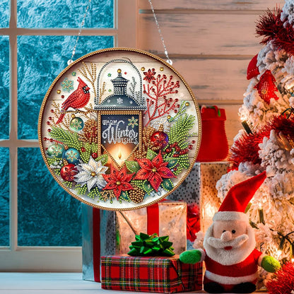 POETRYDRAW DIY Hanging Diamond Art Pendant Kit Christmas Cardinal Lamp, Special Crystal Diamonds Painting Ornament for Adults, 5D Diamond Art Suncatchers Double Sided Board Gem Painting Box Kit