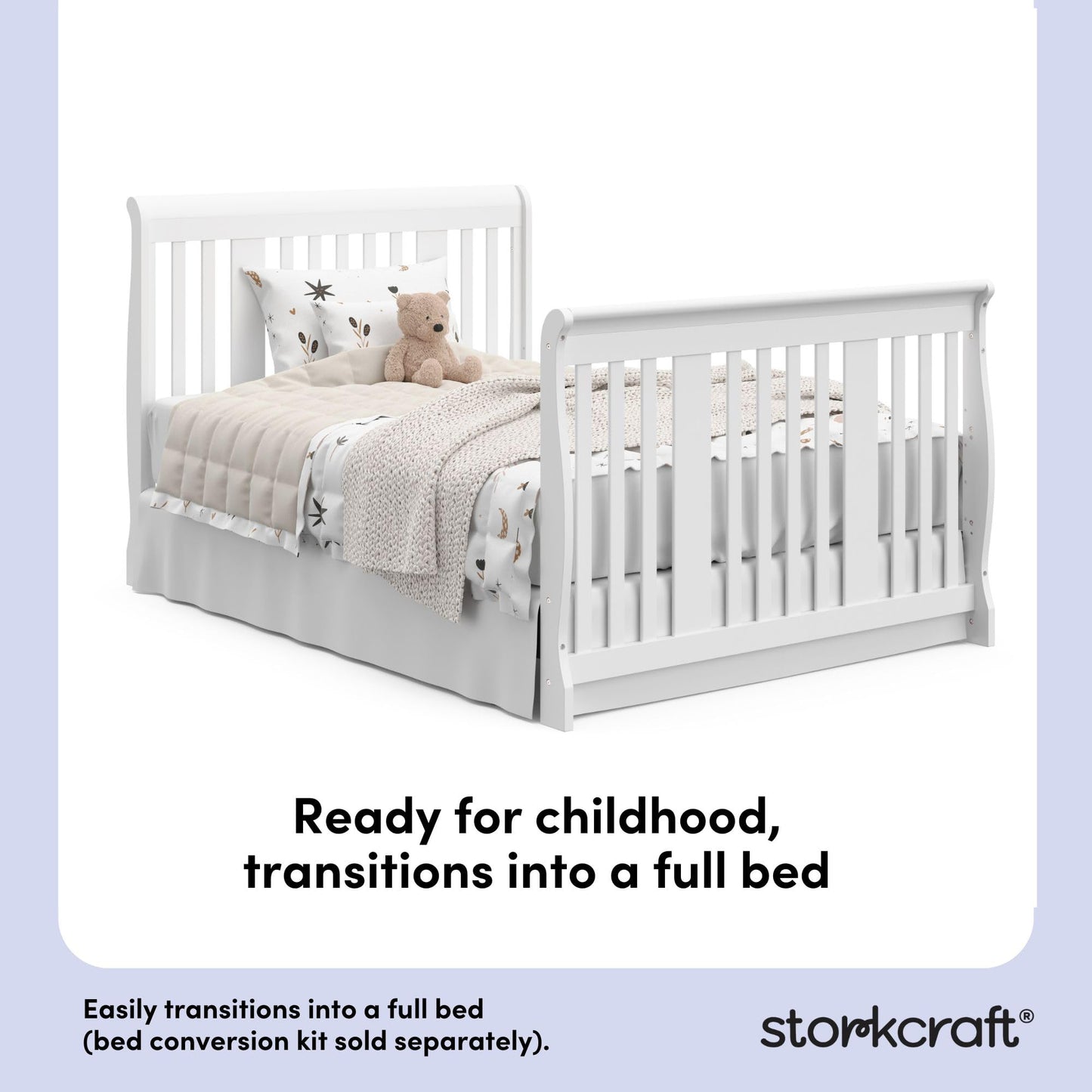 Storkcraft Portofino 5-in-1 Convertible Crib and Changer – Crib and Changing Table Combo with Drawer, Converts to Toddler Bed, Daybed and Full-Size Bed, Storage Drawer (White)