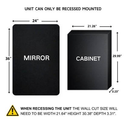 EGHOME Matt Black Rectangle Recessed Bathroom Medicine Cabinet with Mirror Stainless Steel Metal Framed Rounded Rectangular Bathroom Cabinet with Mirror 24x36''