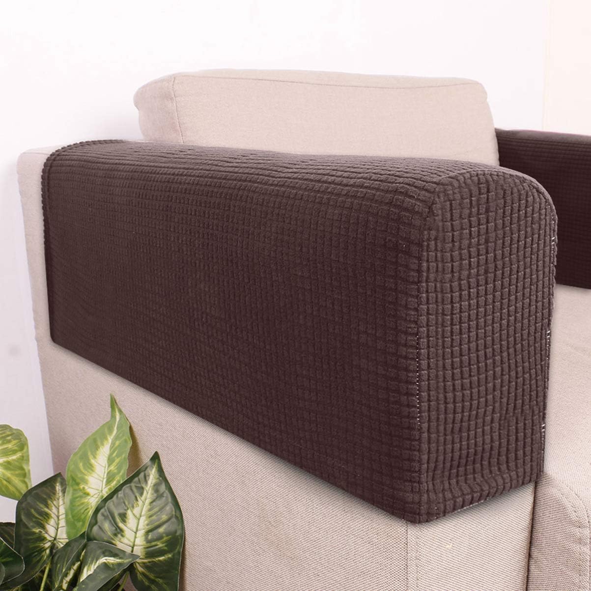 BESPORTBLE Furniture Armrest Protectors, Universal Elastic Sofa Stretch Armrest Cover, 2Pcs (Dark Coffee)