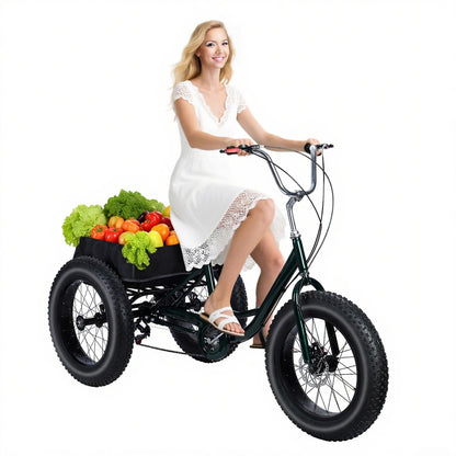 Rodiuiu Adult Tricycle, Fat Tire 7 Speed Cruiser Trike, 20 Inch 3 Wheel Bikes with Large Basket for Seniors, Women, Men, Adult Trikes for Shopping Picnic Outdoor Sports