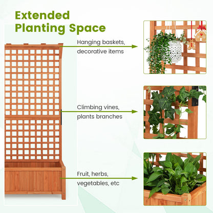 HAPPYGRILL 2 Pcs Raised Garden Bed, 72.5" Garden Planter with Trellis, Drainage Holes, Freestanding Garden Planter for Vine Climbing Plants, Wooden Planter Box for Yard Balcony