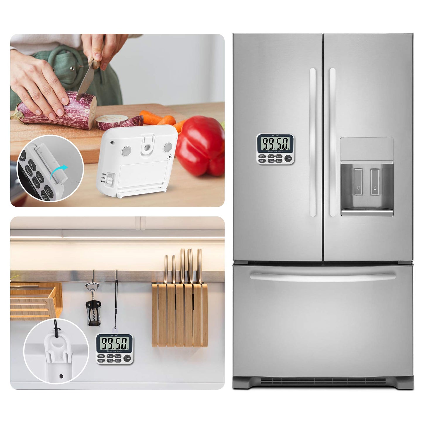 XREXS Digital Kitchen Timer, Magnetic Countdown Up Cooking Timer with Large LCD Display, Adjustable Volume, Loud Alarm & Strong Magnet for Teachers (Batteries Included)