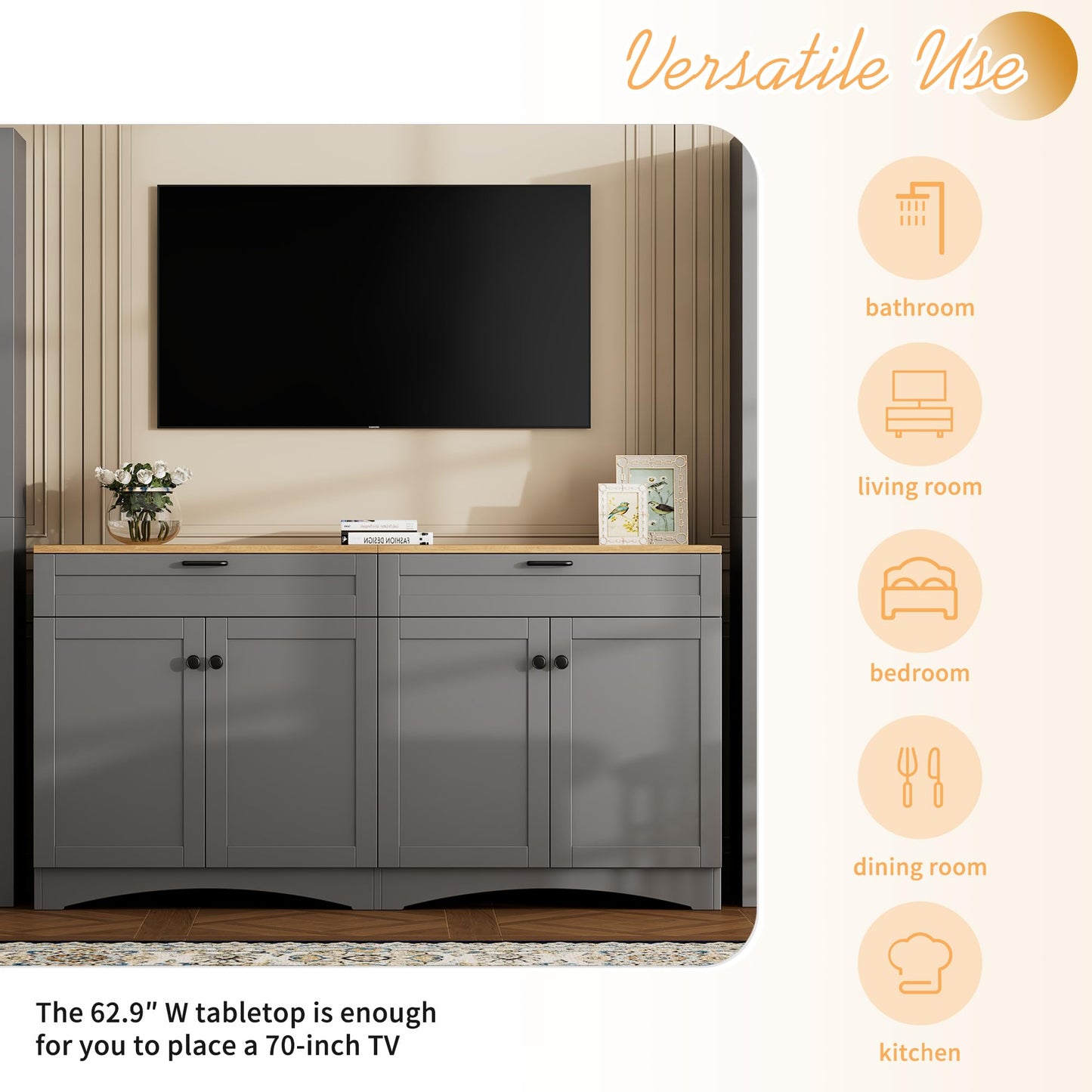 Merax Modern 3 Piece TV Stands with 2 Bookshelves for Televisions Up to 70'', Wood Large Entertainment Center w/Storage, Media Console for Living Room Bedroom, Gray