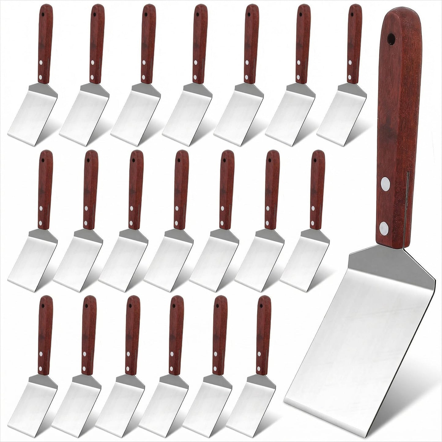 Afcabakila 20 Pcs Small Brownie Cookie Spatula, Metal Stainless Steel Pizza Spatula with Wooden Handle, Cake Baking Triangular Spade Shovel for Desserts Cutting & Serving Desserts, Brownies & Lasagna